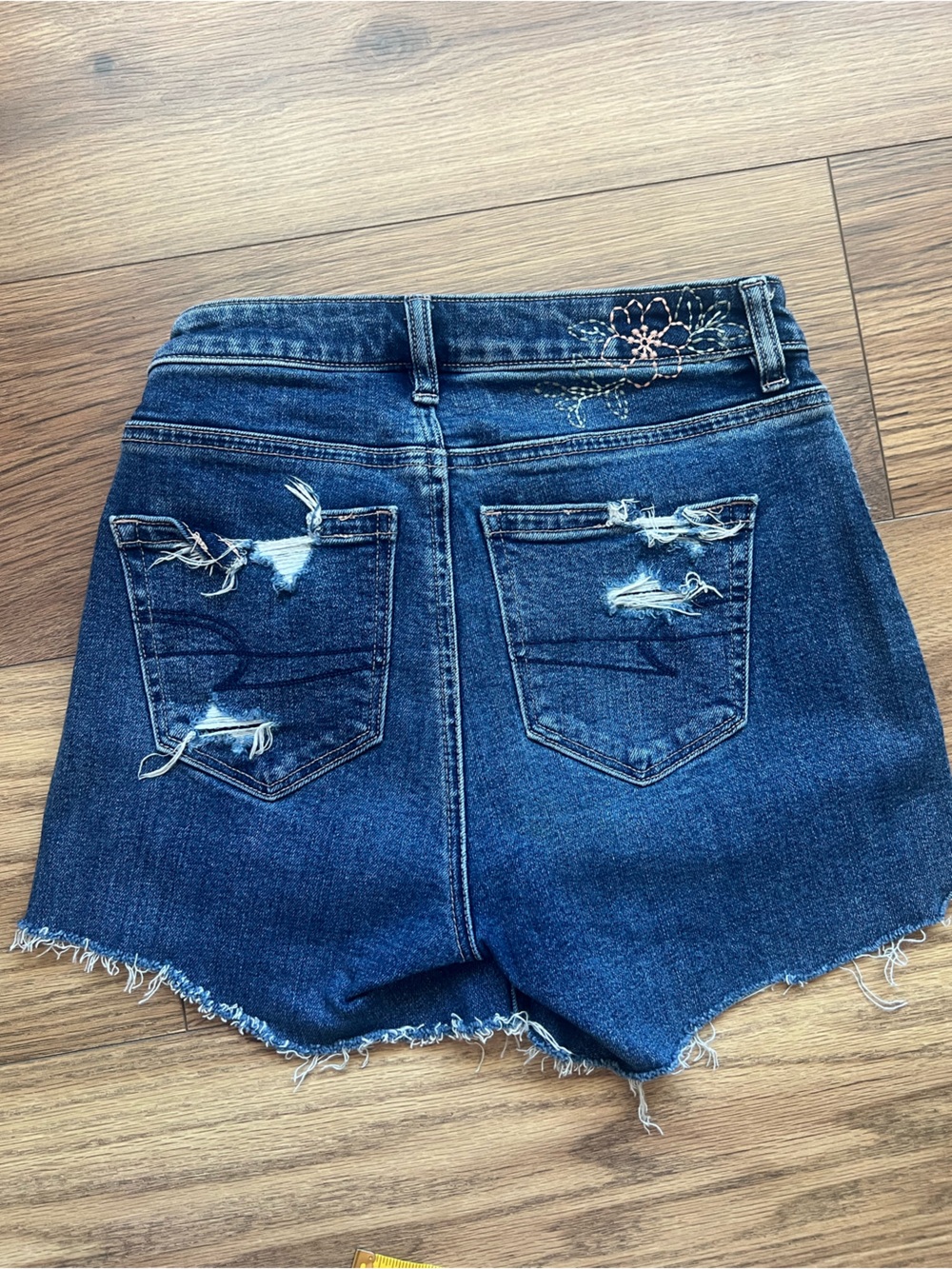 American Eagle Distressed Embroidered Denim Shorts Size 0